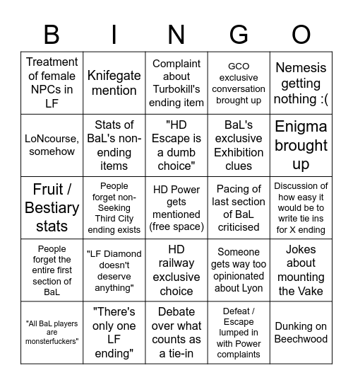 Ambition Discourse Bingo Card