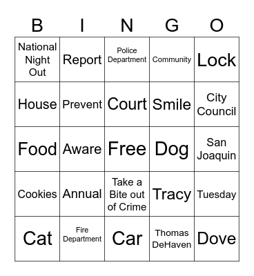 National Night Out - Tracy Bingo Card