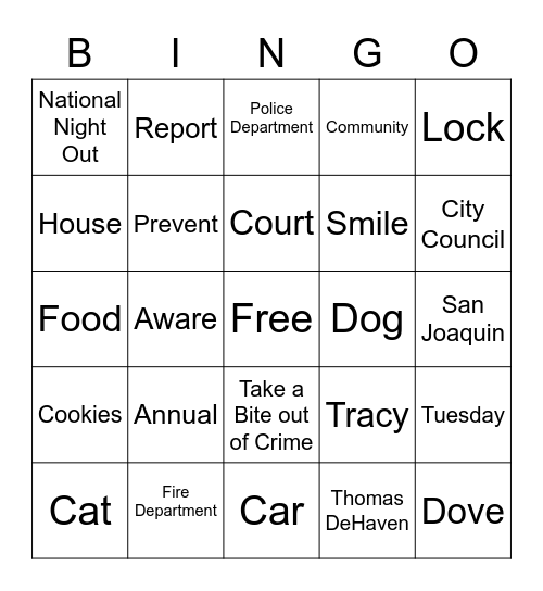 National Night Out - Tracy Bingo Card