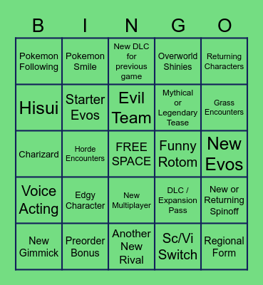 Pokemon Presents Bingo Card