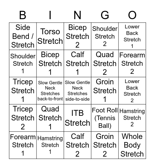 Stretching Bingo Card