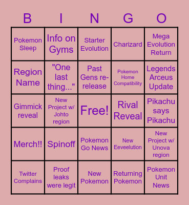 Pokemon Bingo Card