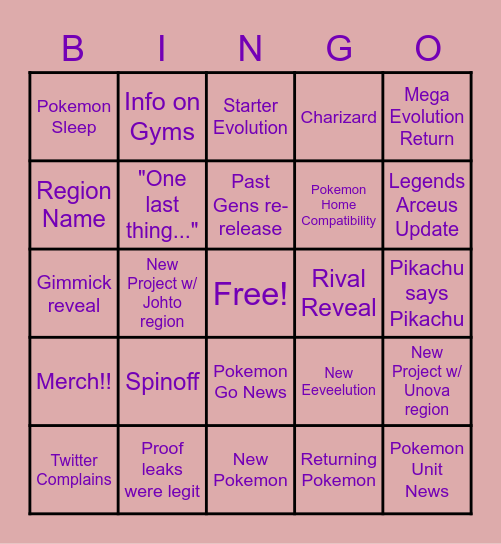 Pokemon Bingo Card