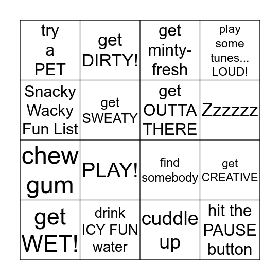DON'T GET SNACKY-WACKY Bingo Card
