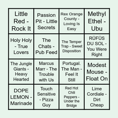 Prince Music Bingo - Round 1 Bingo Card