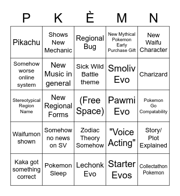 Pokemon Direct Bingo Card Bingo Card
