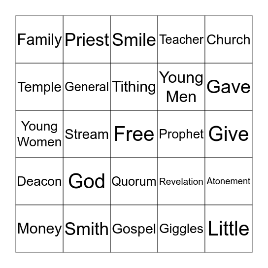 Hall Family General Conference Bingo Card