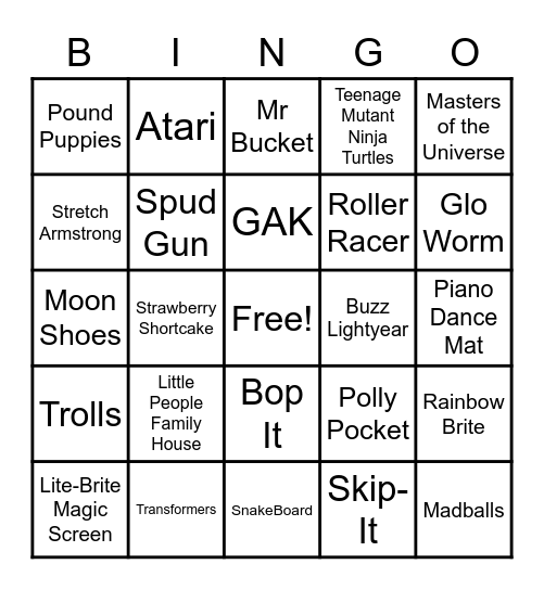 12 - 80's Toys Bingo Card