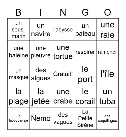 l'océan Bingo Card