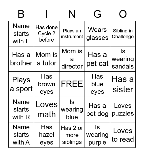CC Orientation Bingo Card