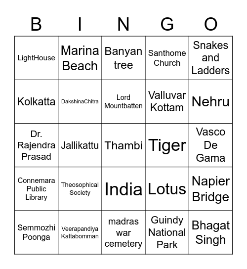 INDEPENDENCE and Madras DAY BINGO Card
