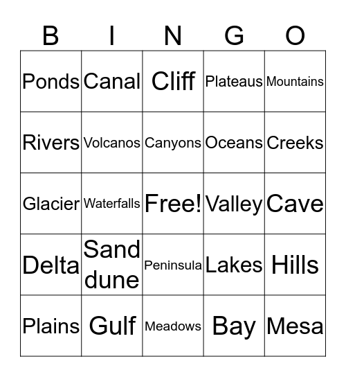 Landforms Bingo Card