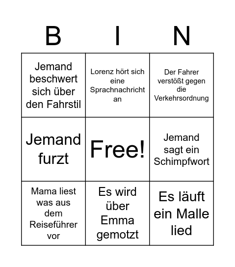 Urlaub Holland Auto Bingo Card