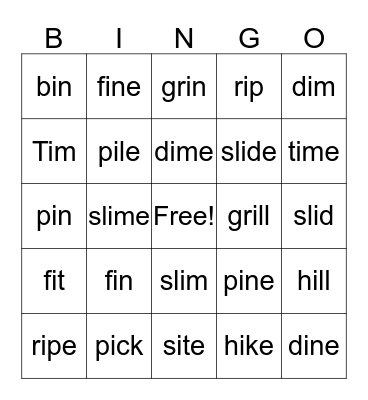 Short i / Long i BINGO  Bingo Card