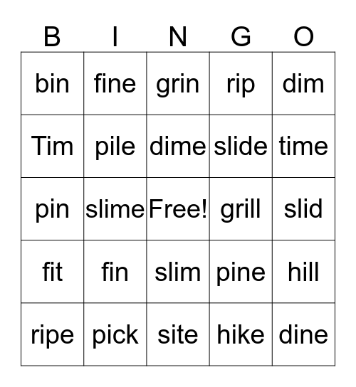 Short i / Long i BINGO  Bingo Card