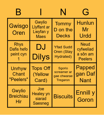 Peelers Bingo - Eisteddfod 2022 Bingo Card