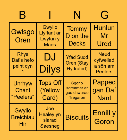 Peelers Bingo - Eisteddfod 2022 Bingo Card