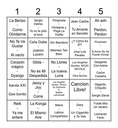 BINGO MUSICAL N° 3 Bingo Card