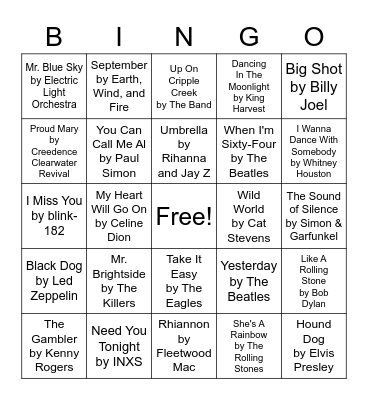 Music Bingo Card