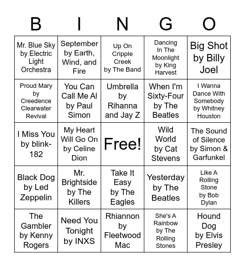 Music Bingo Card