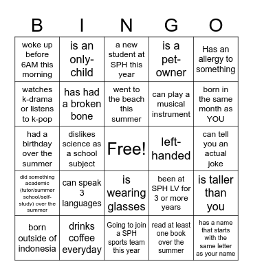 Back to School Bingo:                      Find some who... Bingo Card