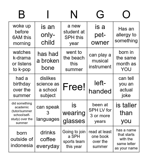 Back to School Bingo:                      Find some who... Bingo Card