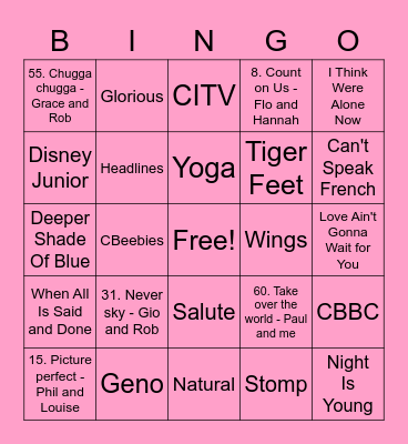 Pink - Animal Bingo Card