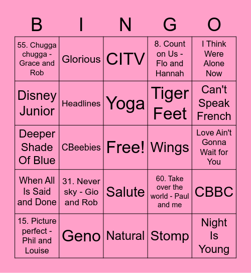 Pink - Animal Bingo Card