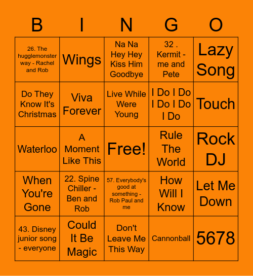 Orange - Animal Bingo Card