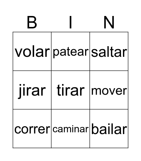 Movimiento y Acción Bingo Card