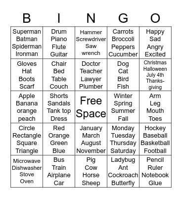 Category Bingo Card