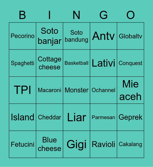 JIRR Bingo Card