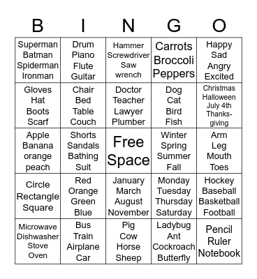 Category Bingo Card