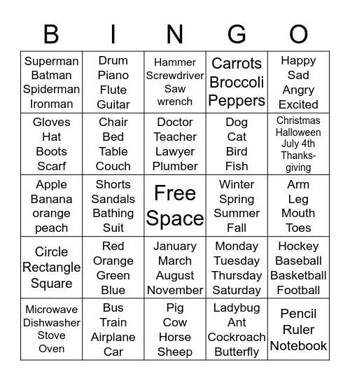 Category Bingo Card