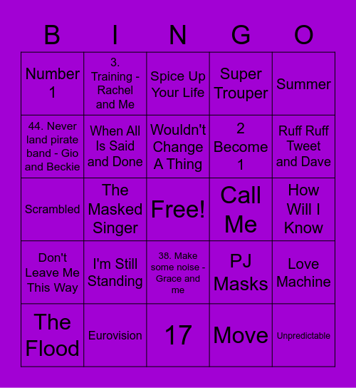 Purple - Skye Bingo Card