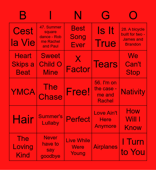 Red - Summer Bingo Card