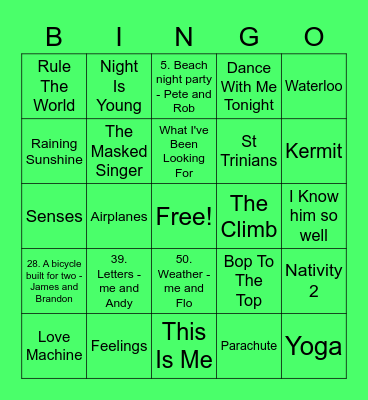 Green - Summer Bingo Card