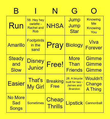 Yellow - Summer Bingo Card