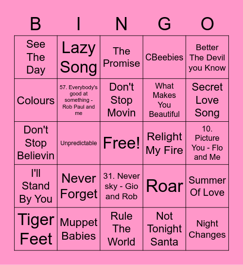 Pink - Summer Bingo Card