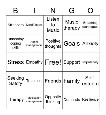 Mood and Mental Health Bingo Card