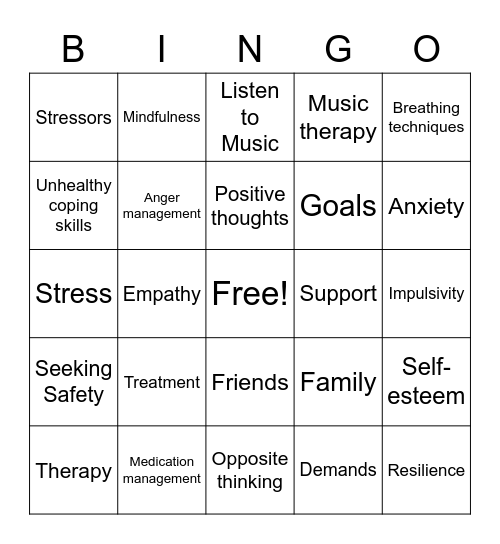 Mood and Mental Health Bingo Card