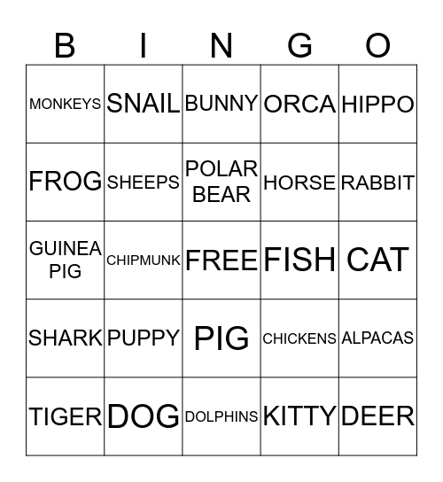 MAG AND SYD'S ANIMALS Bingo Card