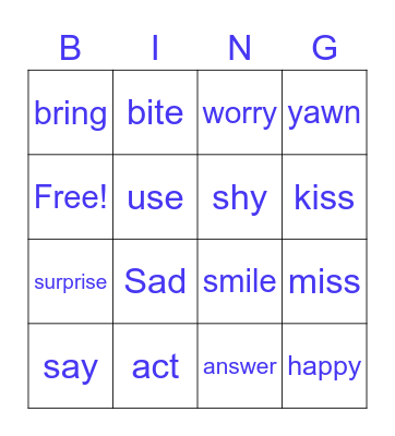 Showing Emotions Bingo Card