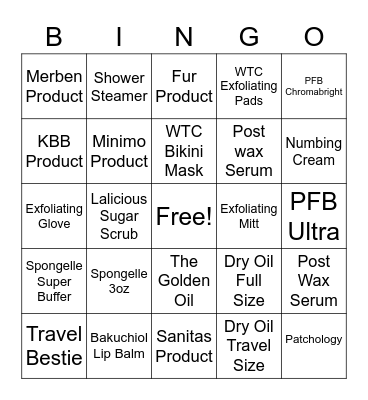 Waxing The City Products Bingo Card