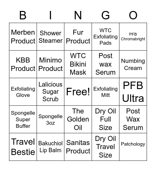 Waxing The City Products Bingo Card