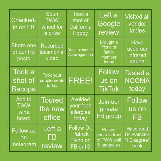 The Wellness Way Bingo Card