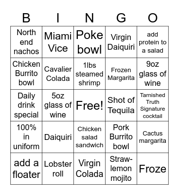 Beach Bar Bingo Card