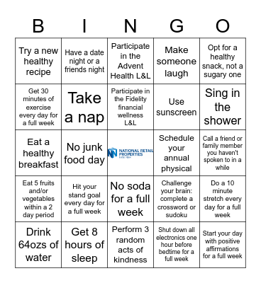 Be Well Bingo Card