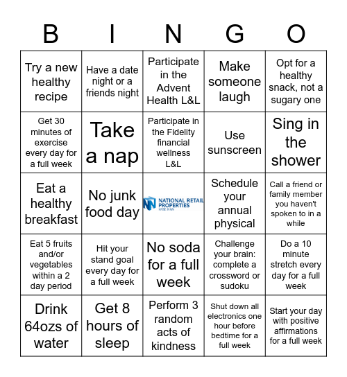 Be Well Bingo Card