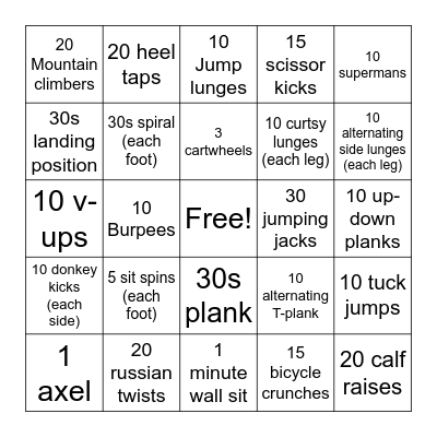 Off Ice BINGO Card